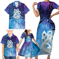 New Zealand Matariki Family Matching Short Sleeve Bodycon Dress and Hawaiian Shirt Aotearoa Maori New Year Manaia Galaxy Vibes LT14 - Polynesian Pride