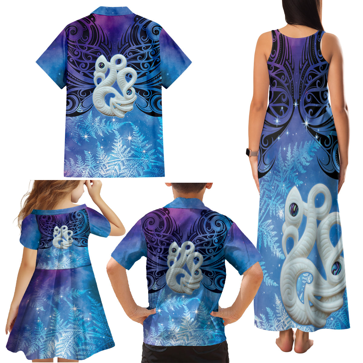New Zealand Matariki Family Matching Tank Maxi Dress and Hawaiian Shirt Aotearoa Maori New Year Manaia Galaxy Vibes LT14 - Polynesian Pride
