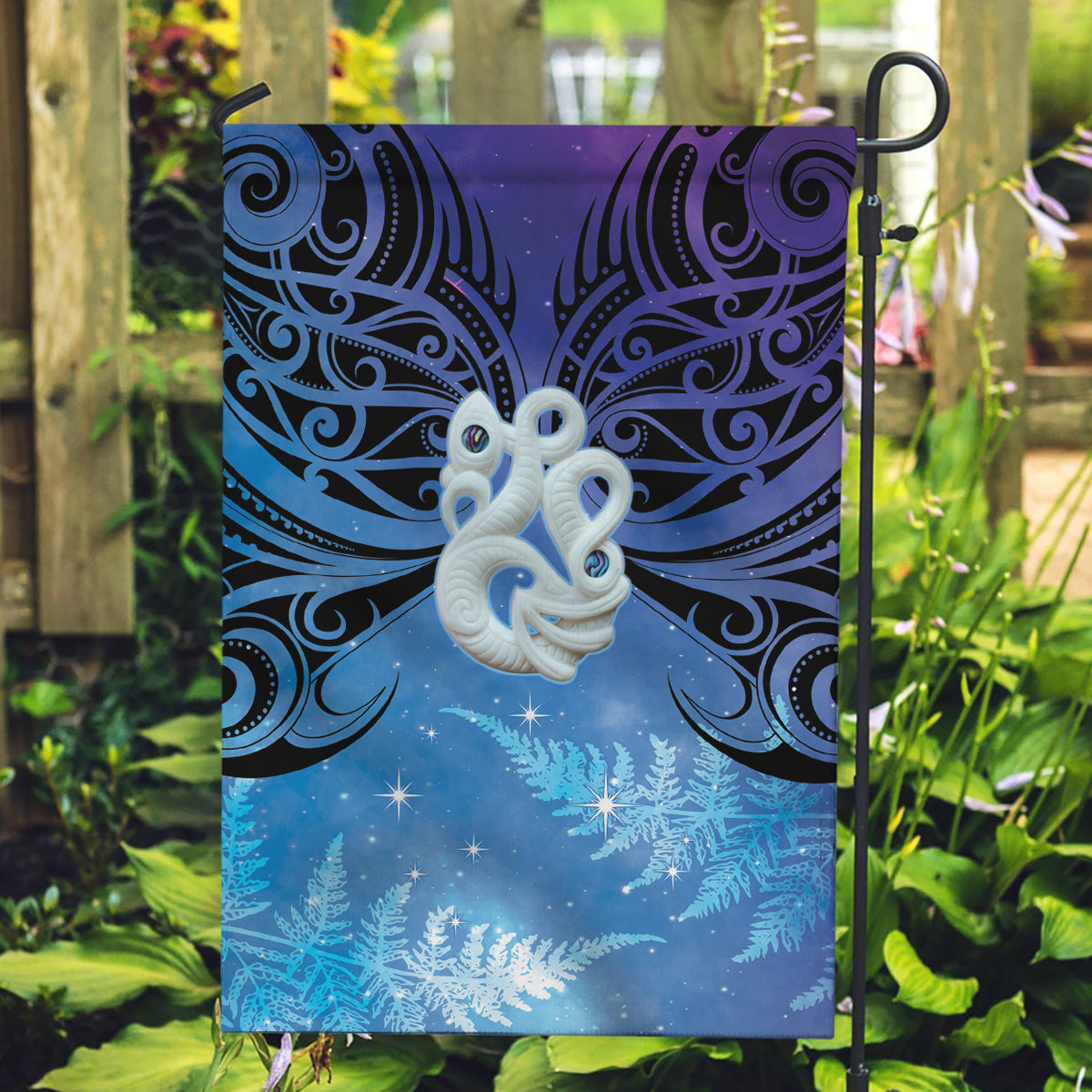 New Zealand Matariki Garden Flag Aotearoa Maori New Year Manaia Galaxy Vibes LT14 Garden Flag Blue - Polynesian Pride
