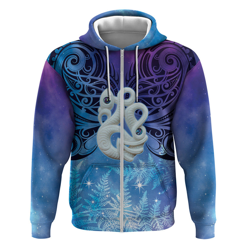 New Zealand Matariki Hoodie Aotearoa Maori New Year Manaia Galaxy Vibes LT14 Zip Hoodie Blue - Polynesian Pride