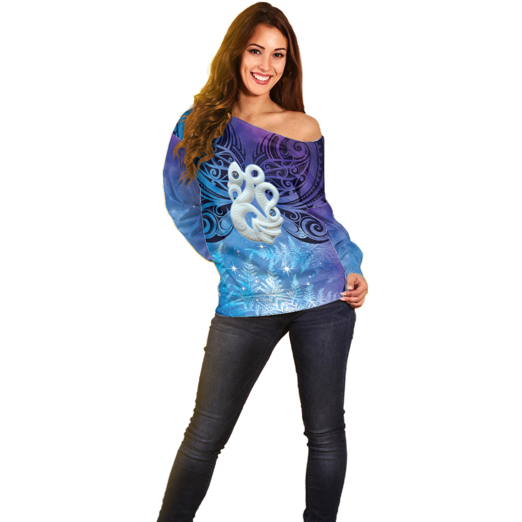 New Zealand Matariki Off Shoulder Sweater Aotearoa Maori New Year Manaia Galaxy Vibes LT14 - Polynesian Pride