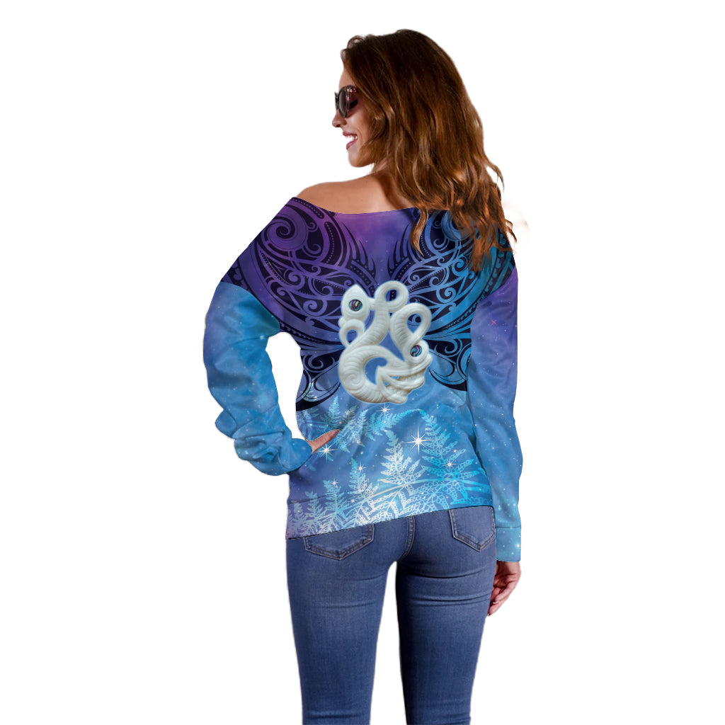 New Zealand Matariki Off Shoulder Sweater Aotearoa Maori New Year Manaia Galaxy Vibes LT14 - Polynesian Pride