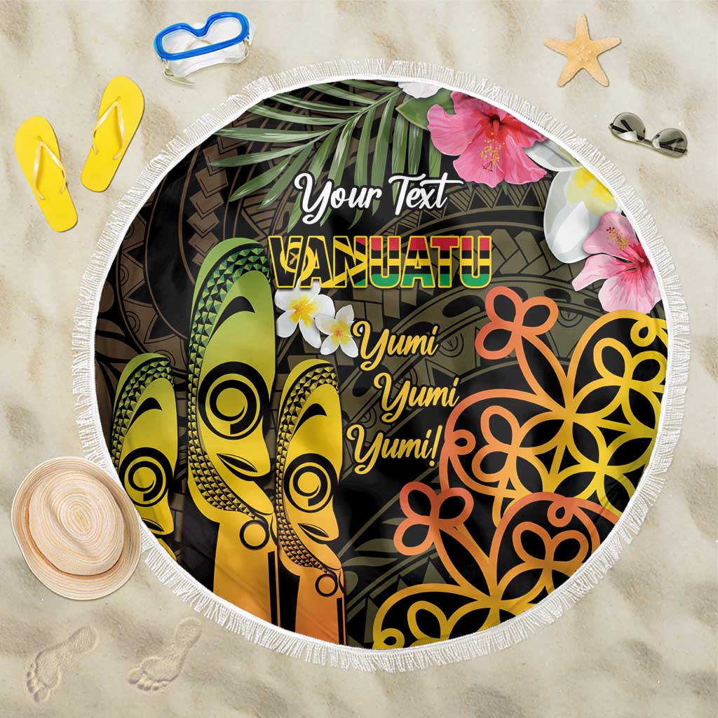 Personalised Vanuatu Independence Day Beach Blanket Carving Drum Sand Drawing Turtle