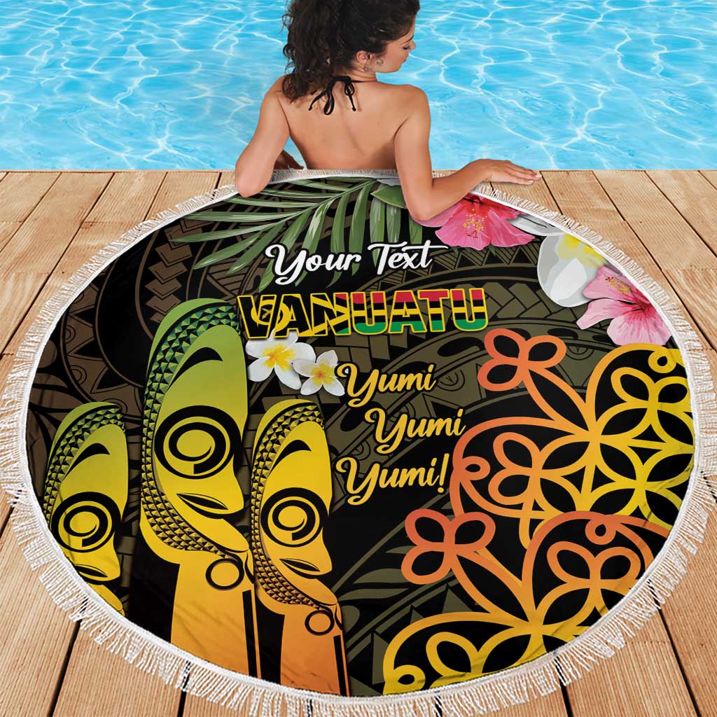 Personalised Vanuatu Independence Day Beach Blanket Carving Drum Sand Drawing Turtle