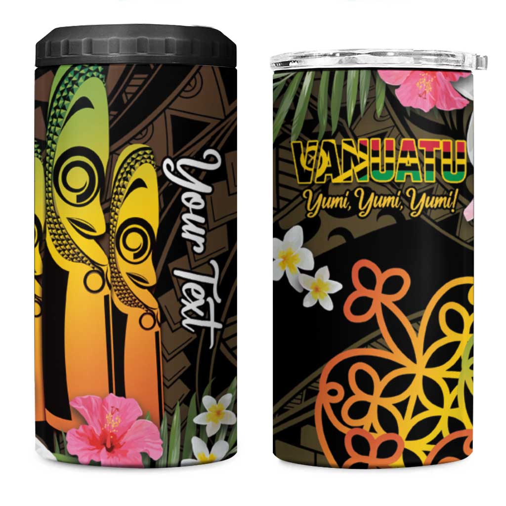 Personalised Vanuatu Independence Day 4 in 1 Can Cooler Tumbler Carving Drum Sand Drawing Turtle