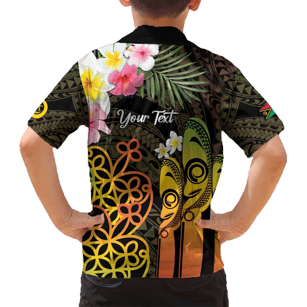 Personalised Vanuatu Independence Day Family Matching Off Shoulder Maxi Dress and Hawaiian Shirt Carving Drum Sand Drawing Turtle