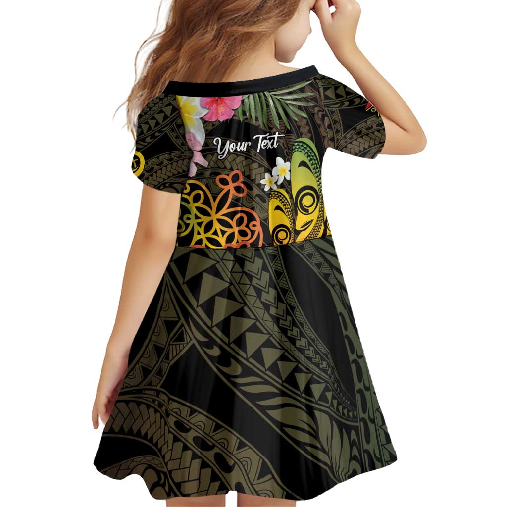 Personalised Vanuatu Independence Day Family Matching Off Shoulder Short Dress and Hawaiian Shirt Carving Drum Sand Drawing Turtle