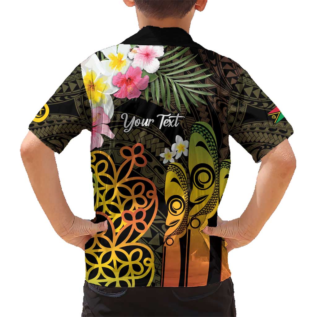 Personalised Vanuatu Independence Day Kid Hawaiian Shirt Carving Drum Sand Drawing Turtle