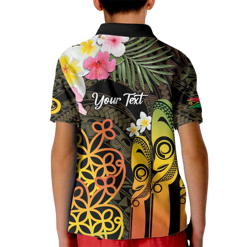 Personalised Vanuatu Independence Day Kid Polo Shirt Carving Drum Sand Drawing Turtle