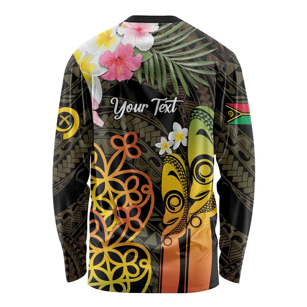 Personalised Vanuatu Independence Day Long Sleeve Shirt Carving Drum Sand Drawing Turtle