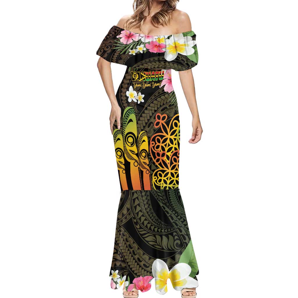 Personalised Vanuatu Independence Day Mermaid Dress Carving Drum Sand Drawing Turtle