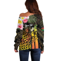 Personalised Vanuatu Independence Day Off Shoulder Sweater Carving Drum Sand Drawing Turtle
