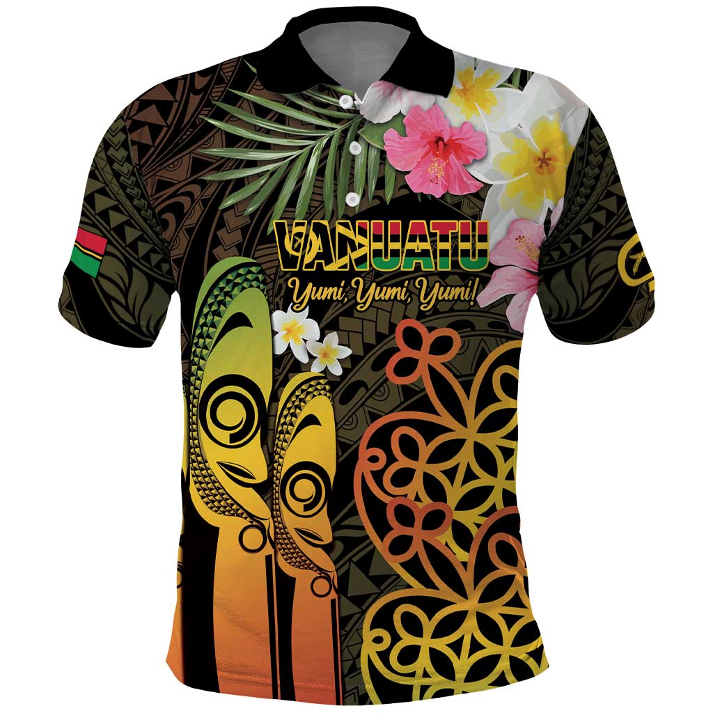 Personalised Vanuatu Independence Day Polo Shirt Carving Drum Sand Drawing Turtle