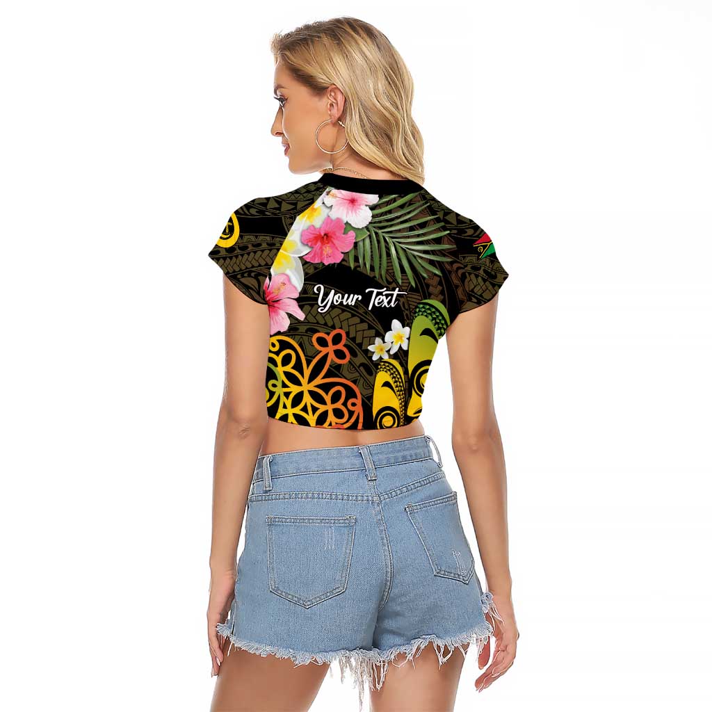 Personalised Vanuatu Independence Day Raglan Cropped T Shirt Carving Drum Sand Drawing Turtle