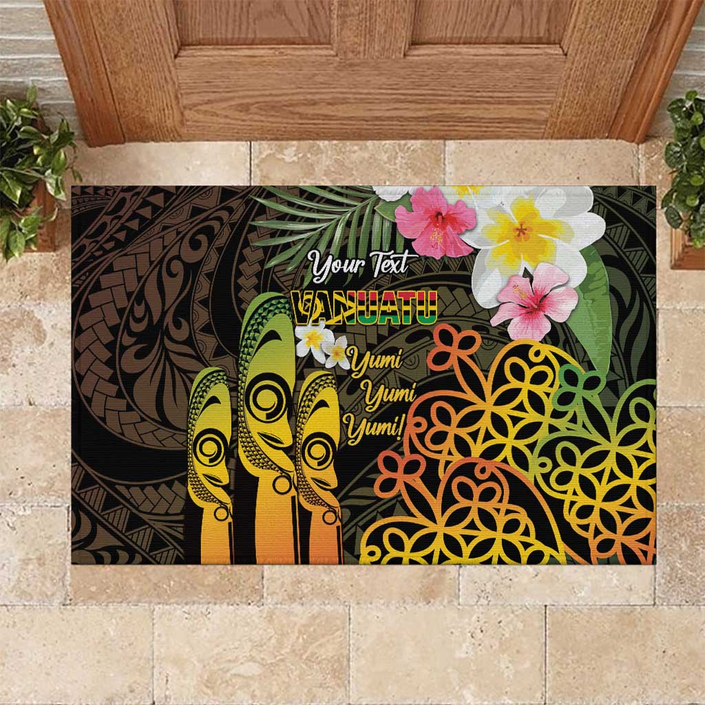 Personalised Vanuatu Independence Day Rubber Doormat Carving Drum Sand Drawing Turtle