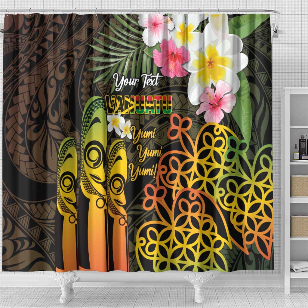 Personalised Vanuatu Independence Day Shower Curtain Carving Drum Sand Drawing Turtle
