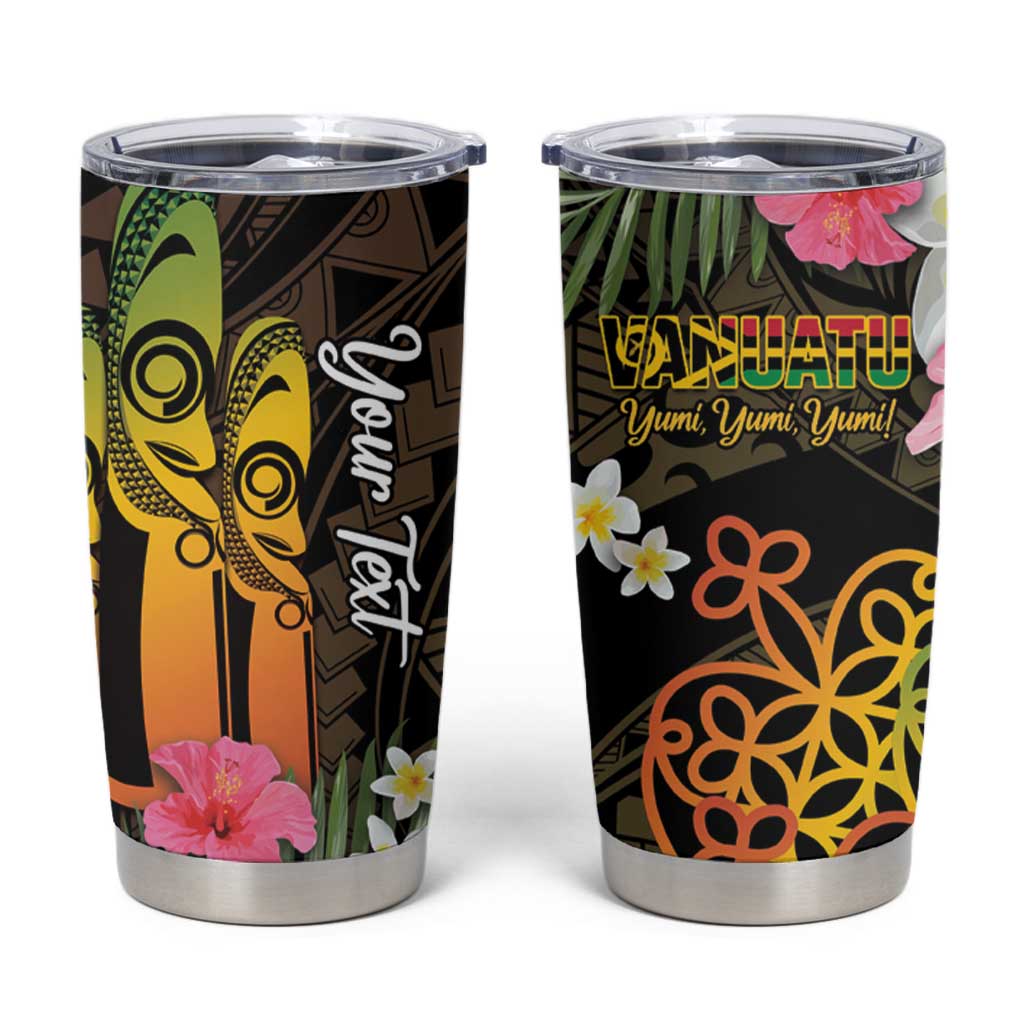 Personalised Vanuatu Independence Day Tumbler Cup Carving Drum Sand Drawing Turtle LT14 Black - Polynesian Pride
