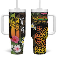 Personalised Vanuatu Independence Day Tumbler With Handle Carving Drum Sand Drawing Turtle LT14 One Size: 40 oz Black - Polynesian Pride