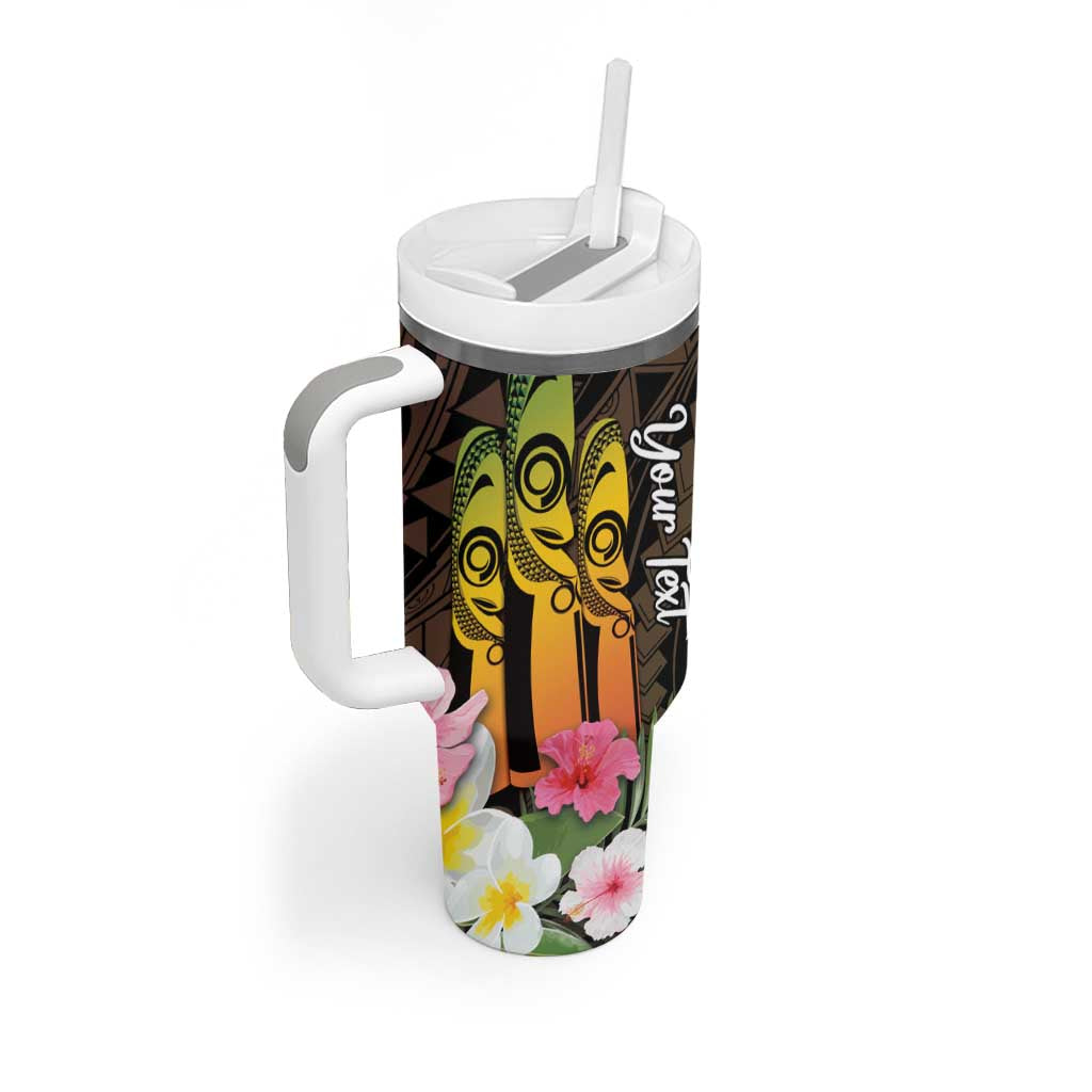 Personalised Vanuatu Independence Day Tumbler With Handle Carving Drum Sand Drawing Turtle LT14 - Polynesian Pride