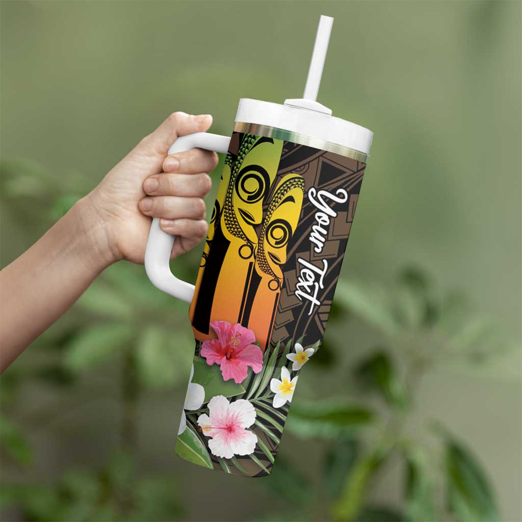 Personalised Vanuatu Independence Day Tumbler With Handle Carving Drum Sand Drawing Turtle LT14 - Polynesian Pride