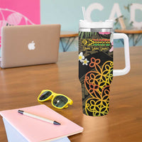 Personalised Vanuatu Independence Day Tumbler With Handle Carving Drum Sand Drawing Turtle LT14 - Polynesian Pride