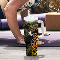 Personalised Vanuatu Independence Day Tumbler With Handle Carving Drum Sand Drawing Turtle LT14 - Polynesian Pride
