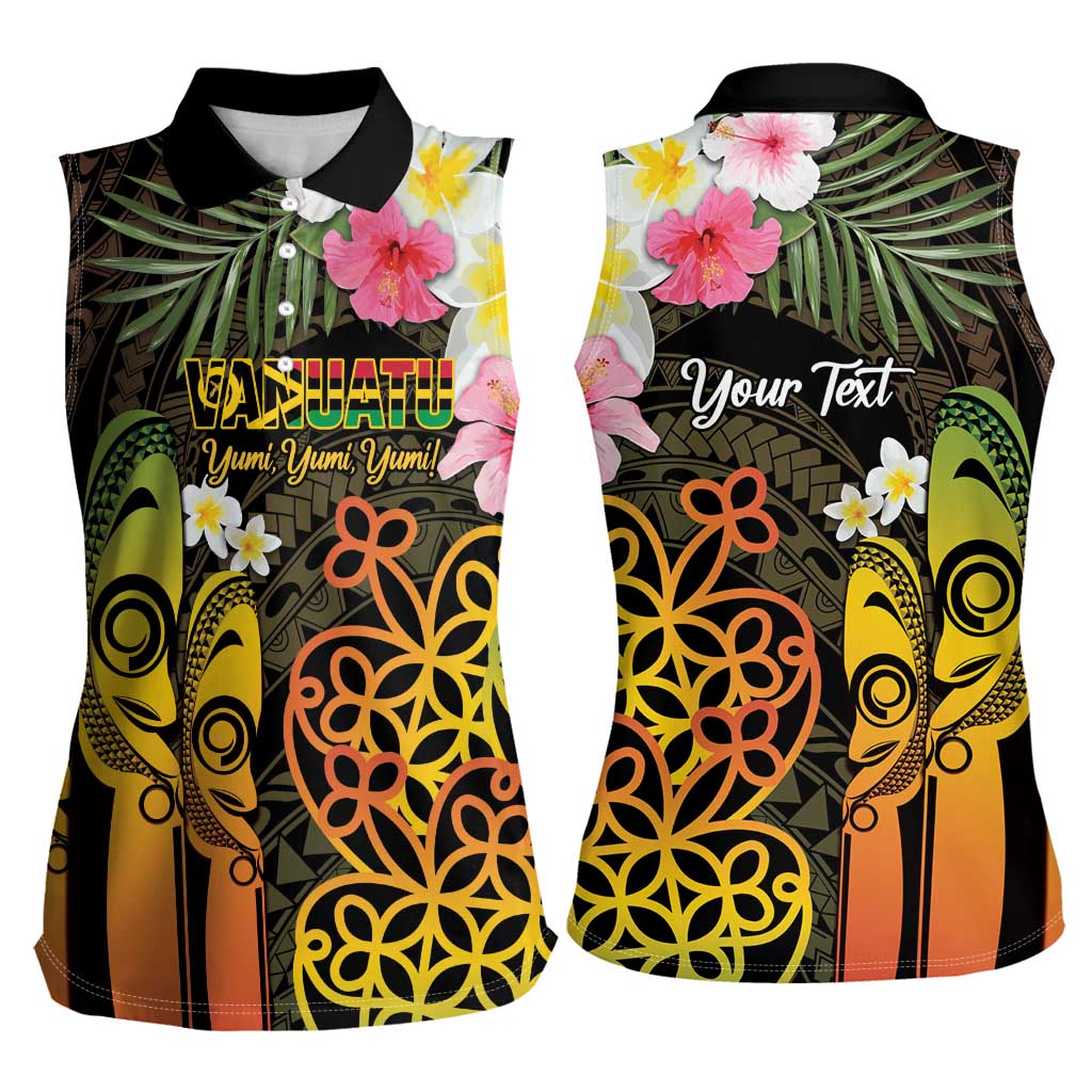Personalised Vanuatu Independence Day Women Sleeveless Polo Shirt Carving Drum Sand Drawing Turtle