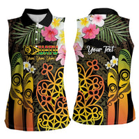 Personalised Vanuatu Independence Day Women Sleeveless Polo Shirt Carving Drum Sand Drawing Turtle