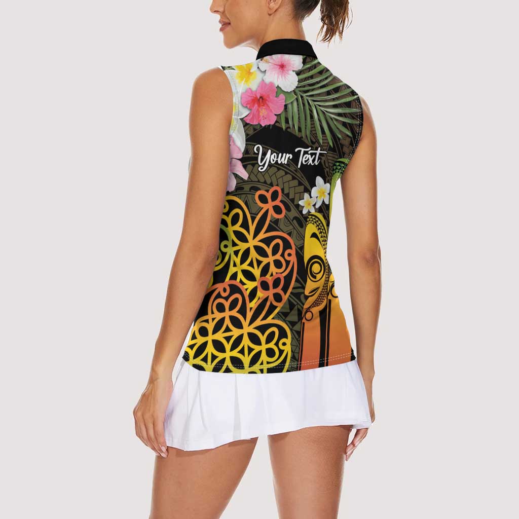 Personalised Vanuatu Independence Day Women Sleeveless Polo Shirt Carving Drum Sand Drawing Turtle