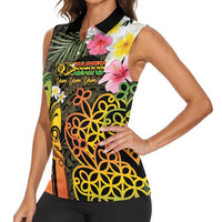 Personalised Vanuatu Independence Day Women Sleeveless Polo Shirt Carving Drum Sand Drawing Turtle