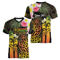 Personalised Vanuatu Independence Day Women V-Neck T-Shirt Carving Drum Sand Drawing Turtle