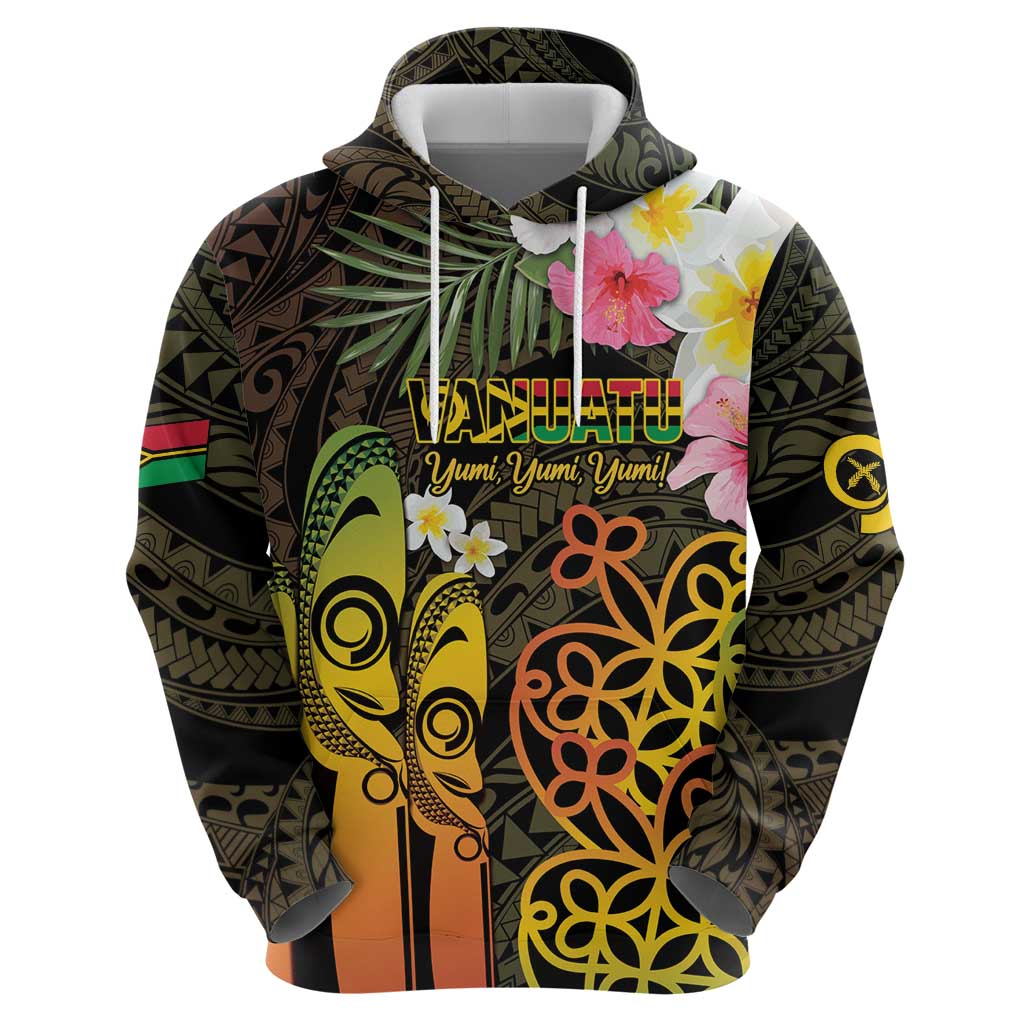 Personalised Vanuatu Independence Day Zip Hoodie Carving Drum Sand Drawing Turtle
