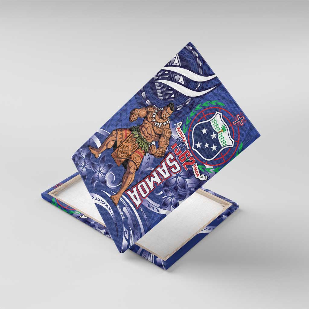 Samoa Independence Day Canvas Wall Art 1962 Proud Samoan Warrior LT14 With Frame Blue - Polynesian Pride