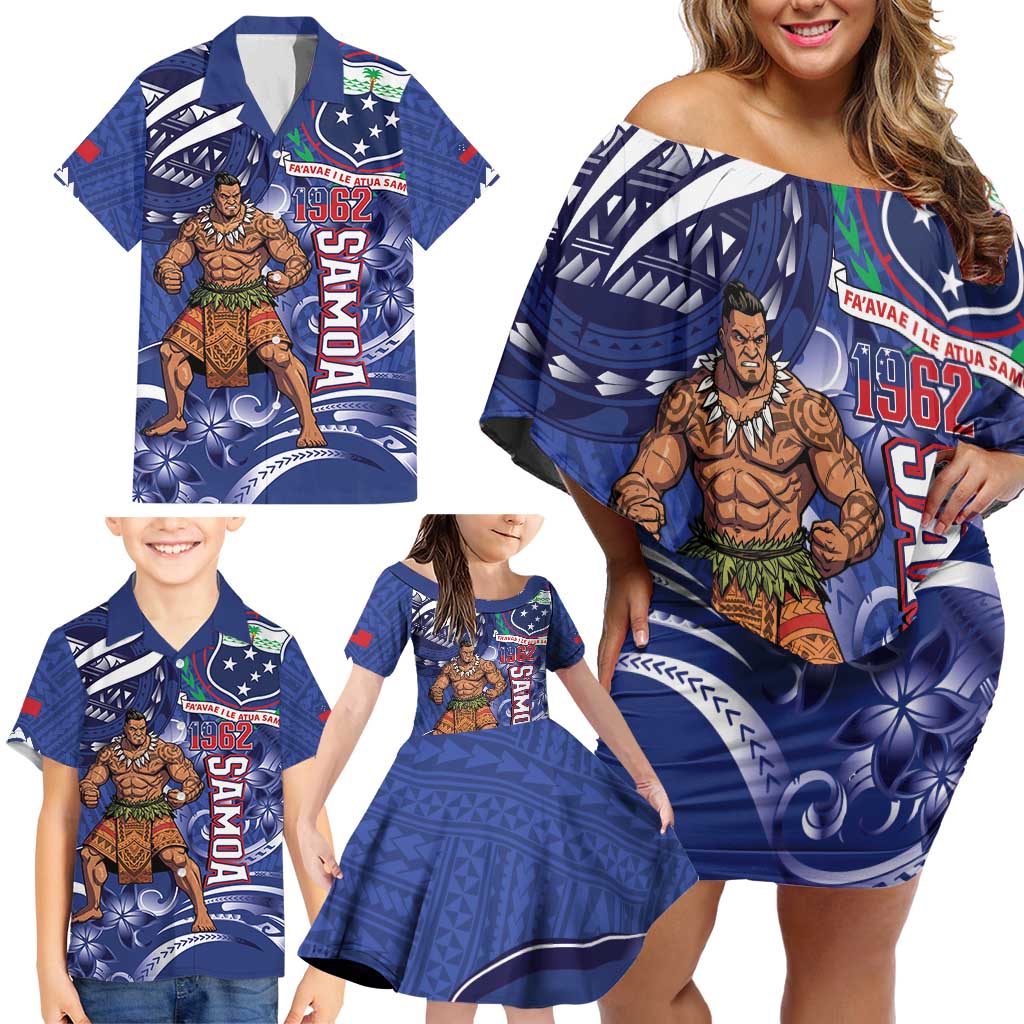 Samoa Independence Day Family Matching Off Shoulder Short Dress and Hawaiian Shirt 1962 Proud Samoan Warrior