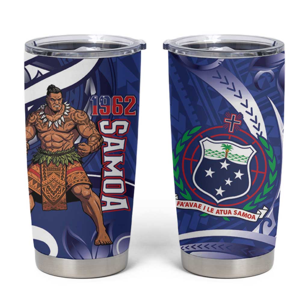 Samoa Independence Day Tumbler Cup 1962 Proud Samoan Warrior LT14 Blue - Polynesian Pride