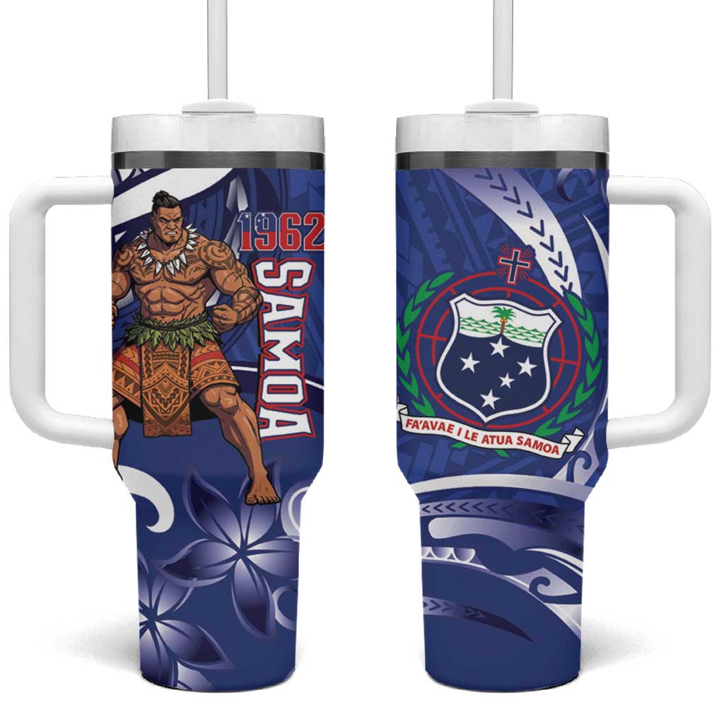 Samoa Independence Day Tumbler With Handle 1962 Proud Samoan Warrior LT14 One Size: 40 oz Blue - Polynesian Pride