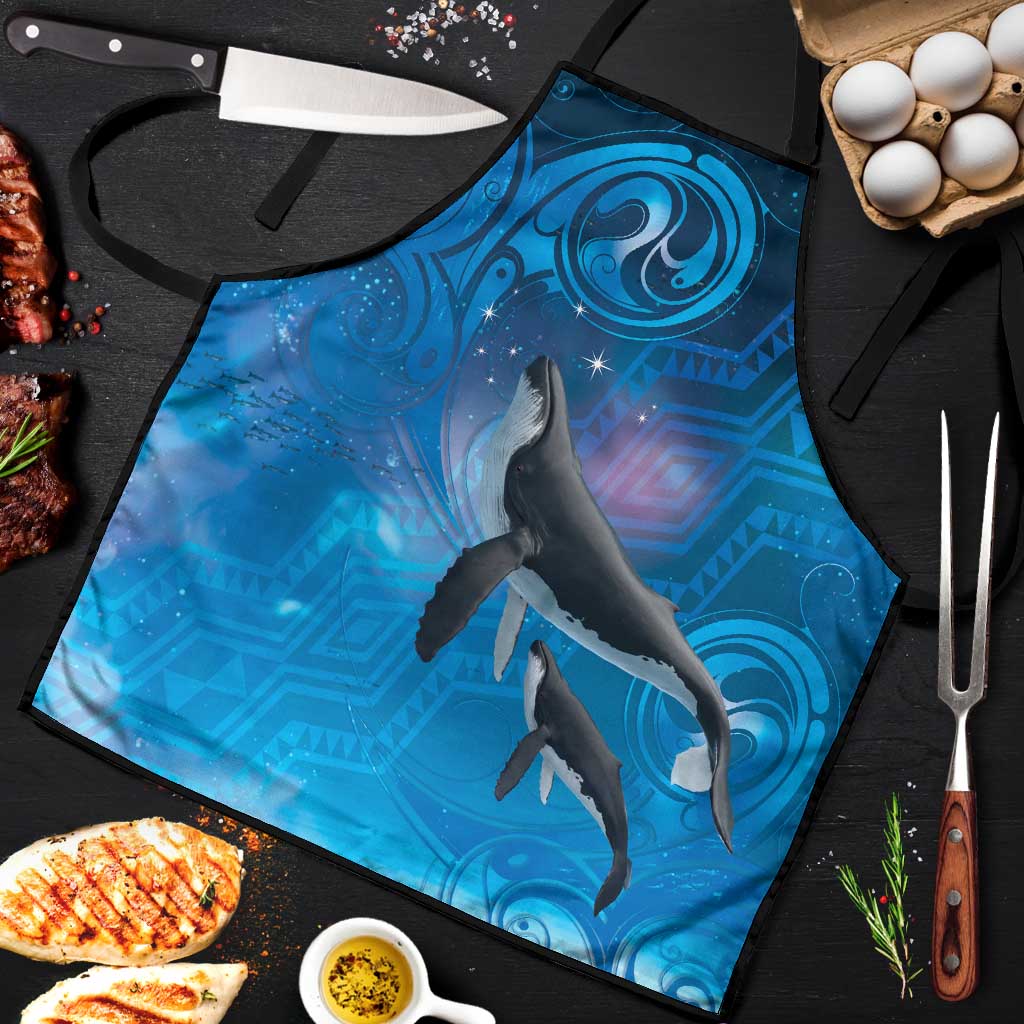 Paikea New Zealand Matariki Apron Humpback Whale Taniko Motifs Ocean Vibes LT14 Blue - Polynesian Pride