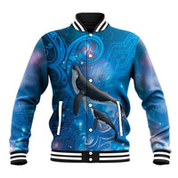 Paikea New Zealand Matariki Baseball Jacket Humpback Whale Taniko Motifs Ocean Vibes LT14 Unisex Blue - Polynesian Pride