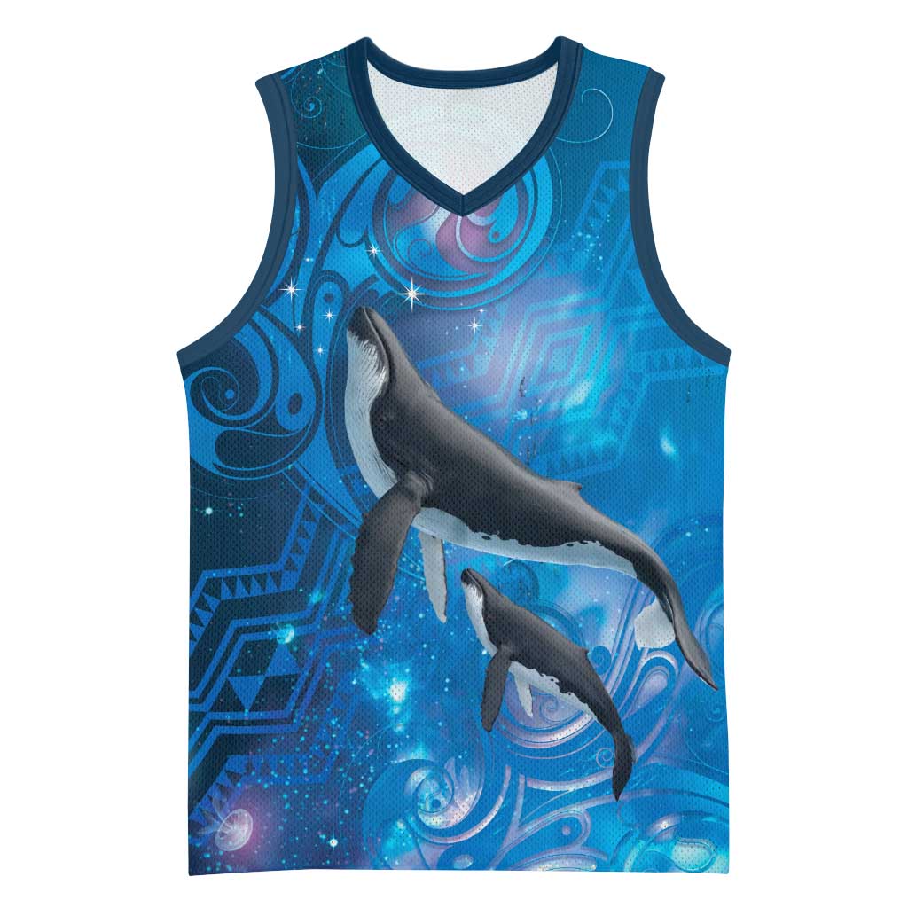 Paikea New Zealand Matariki Basketball Jersey Humpback Whale Taniko Motifs Ocean Vibes LT14 Unisex Blue - Polynesian Pride