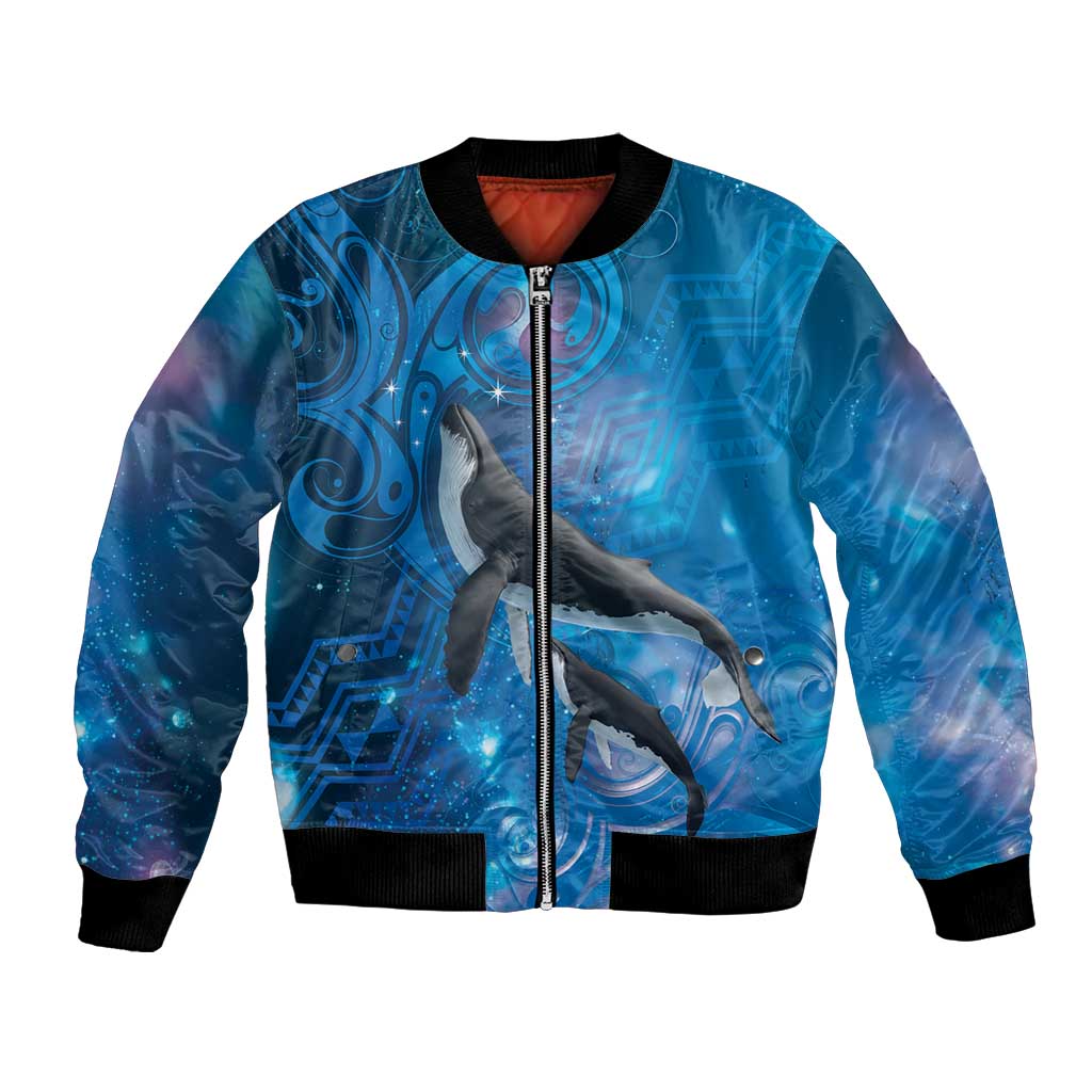 Paikea New Zealand Matariki Bomber Jacket Humpback Whale Taniko Motifs Ocean Vibes LT14 Unisex Blue - Polynesian Pride