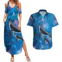 Paikea New Zealand Matariki Couples Matching Summer Maxi Dress and Hawaiian Shirt Humpback Whale Taniko Motifs Ocean Vibes LT14 Blue - Polynesian Pride
