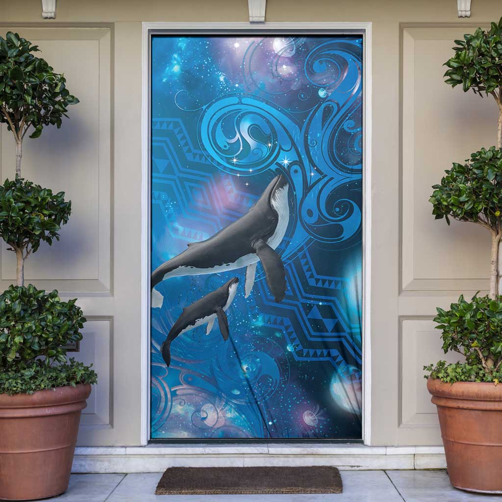 Paikea New Zealand Matariki Door Cover Humpback Whale Taniko Motifs Ocean Vibes