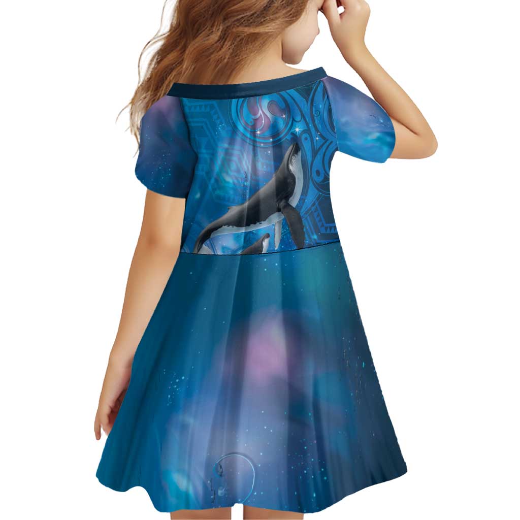 Paikea New Zealand Matariki Family Matching Off Shoulder Short Dress and Hawaiian Shirt Humpback Whale Taniko Motifs Ocean Vibes LT14 - Polynesian Pride