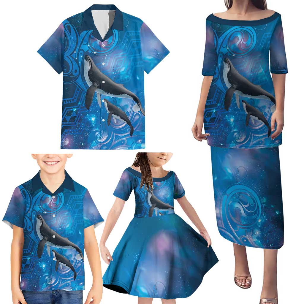 Paikea New Zealand Matariki Family Matching Puletasi and Hawaiian Shirt Humpback Whale Taniko Motifs Ocean Vibes LT14 - Polynesian Pride