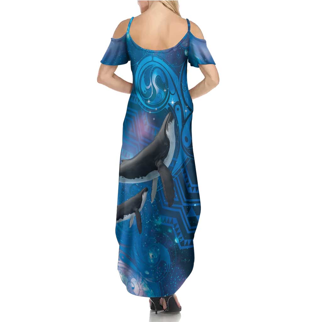 Paikea New Zealand Matariki Family Matching Summer Maxi Dress and Hawaiian Shirt Humpback Whale Taniko Motifs Ocean Vibes LT14 - Polynesian Pride
