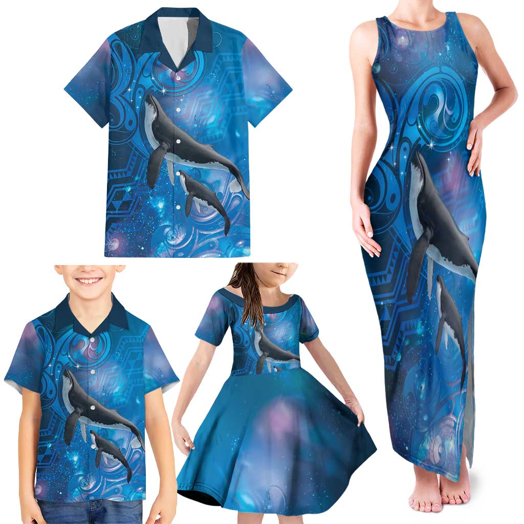 Paikea New Zealand Matariki Family Matching Tank Maxi Dress and Hawaiian Shirt Humpback Whale Taniko Motifs Ocean Vibes LT14 - Polynesian Pride