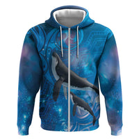 Paikea New Zealand Matariki Hoodie Humpback Whale Taniko Motifs Ocean Vibes LT14 Zip Hoodie Blue - Polynesian Pride