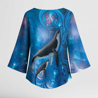 Paikea New Zealand Matariki Kimono Sleeve Blouse Humpback Whale Taniko Motifs Ocean Vibes LT14 - Polynesian Pride