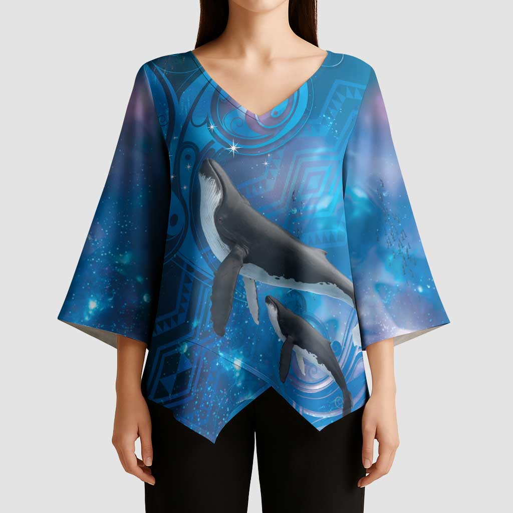 Paikea New Zealand Matariki Kimono Sleeve Blouse Humpback Whale Taniko Motifs Ocean Vibes LT14 - Polynesian Pride