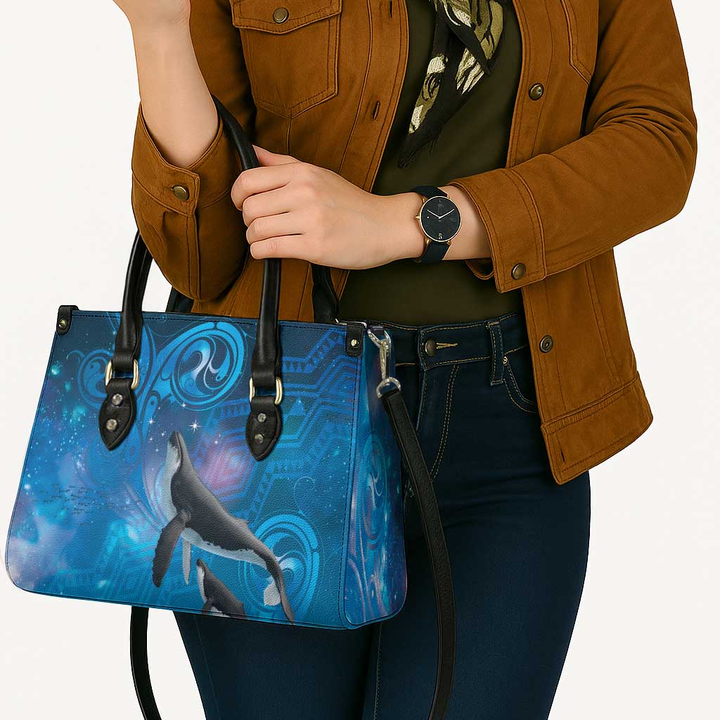 Paikea New Zealand Matariki Leather Bag Humpback Whale Taniko Motifs Ocean Vibes LT14 - Polynesian Pride